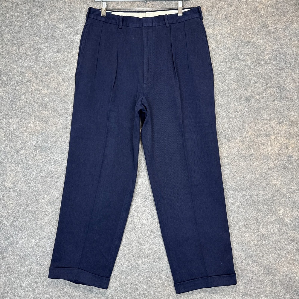 VTG Polo Ralph Lauren Pleated Cotton Pants Mens 34x32 (fits 32x29) Navy 90s Y2k